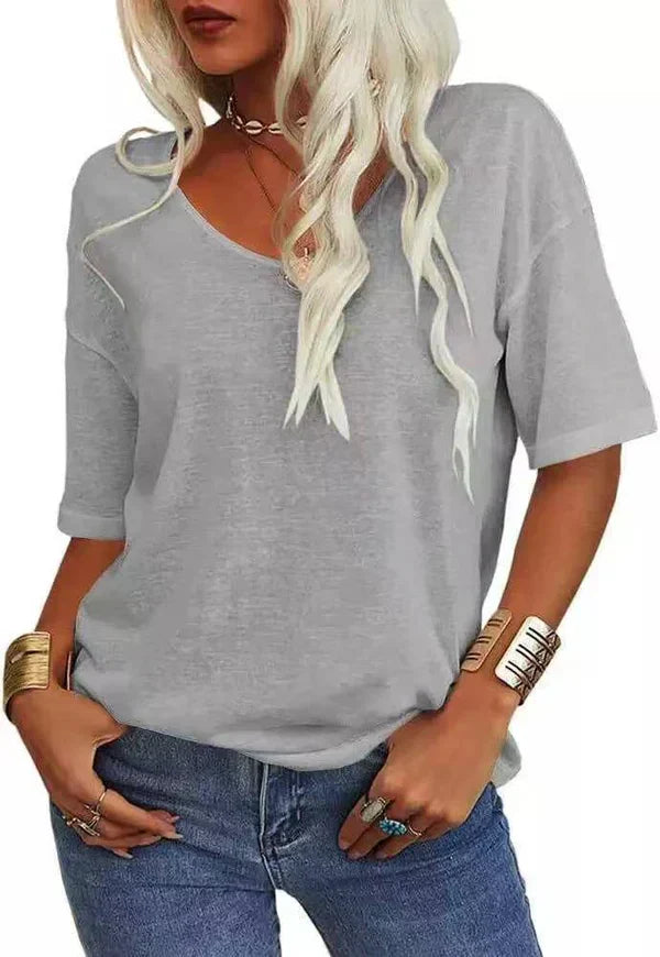 🎀Hot Sale -40% Off👚Women's Solid Color V-Neck T-shirt
