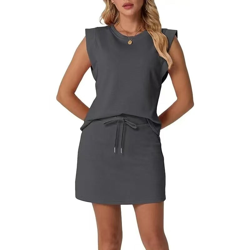 Modern Sleeveless Top and Drawstring Skirt Outfit Set
