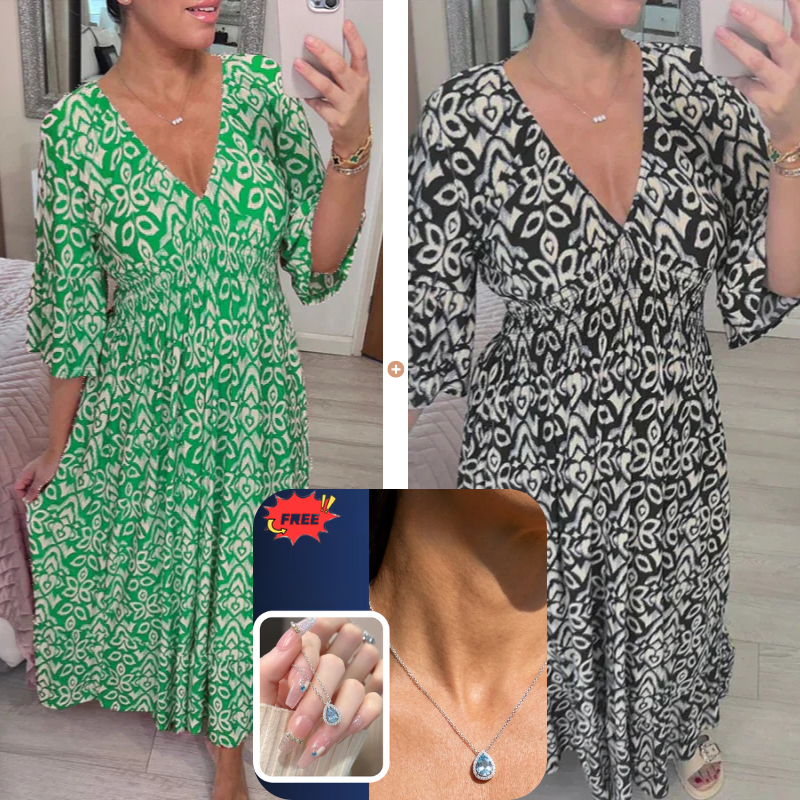 💖LAST DAY SALE 50% OFF💖Bohemian casual print V-neck waist wrap long dress