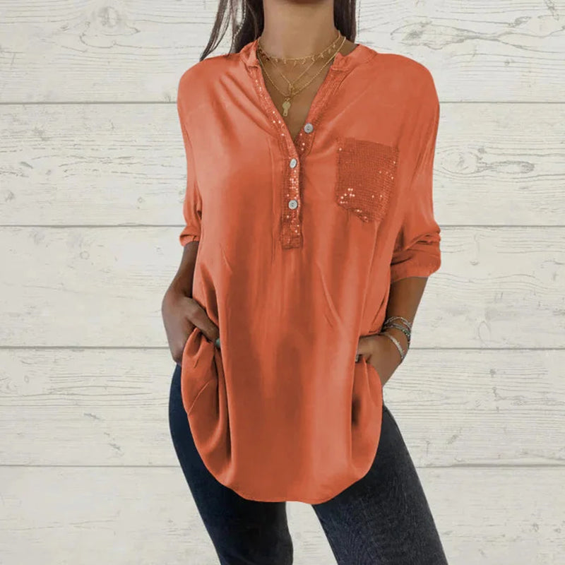 Women's Sequin Patchwork V-neck Shirtš„BUYE 2 GET FREE SHIPPING