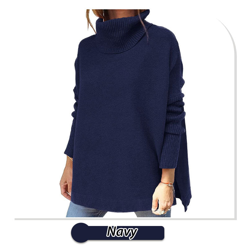 🔥Hot Sale🔥Women's Turtleneck Oversize Hem Knit Pullover Sweater