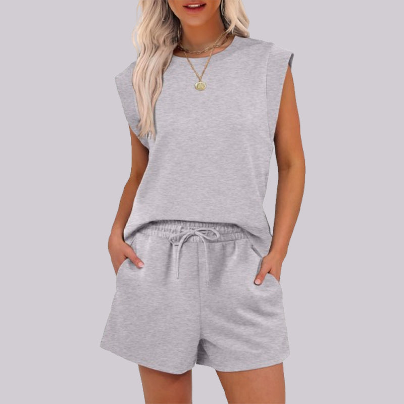 Women's Cap Sleeve Crewneck Top & Drawstring Shorts 2-Piece Set