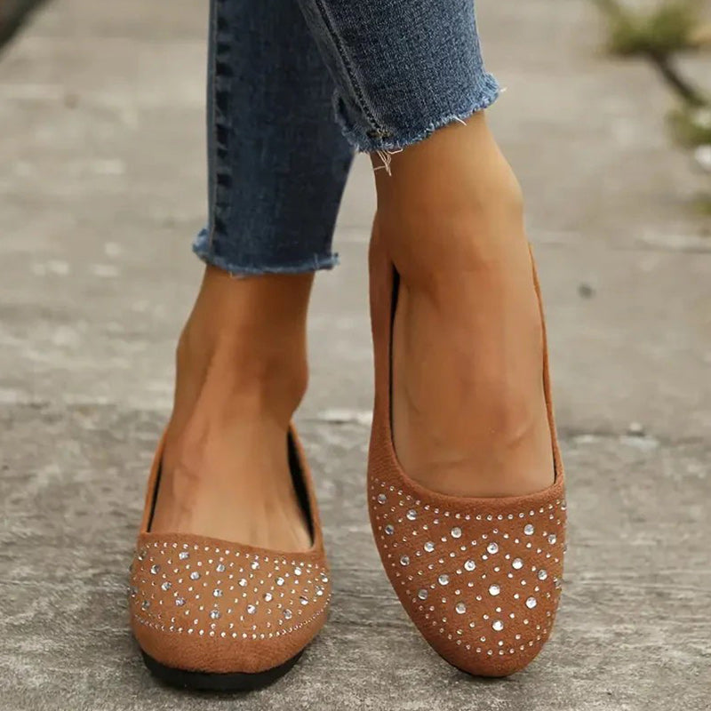 Women's Comfortable Slip-On Flats with Rhinestone Decoration