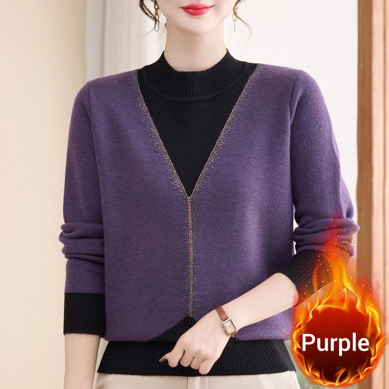 Women's Plush-Lined Fake Two-Piece Sweater