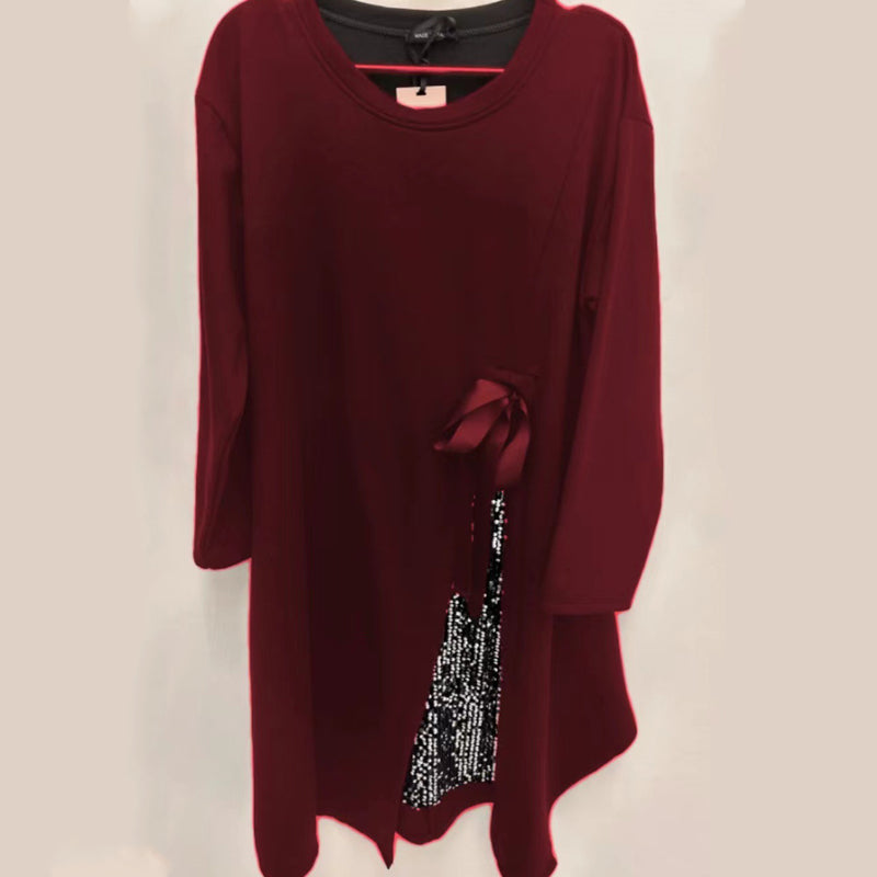 Women's Long Sleeve Dress with Spliced Sequin Panel