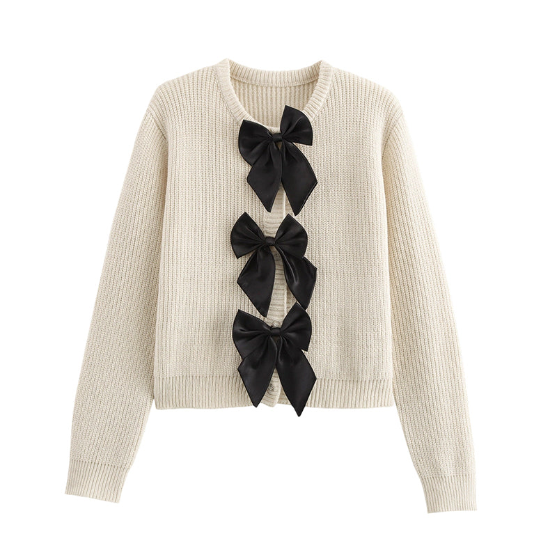 Women's Round Neck Bow-Tie Sweater