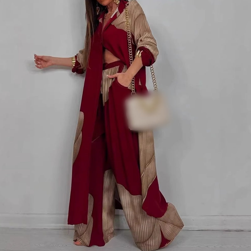 Elegant Long Shirt & Wide Leg Pants Set