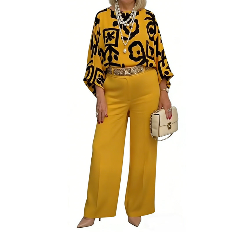 🔥Hot Deals-Women's Retro Graphic Print Top & Wide-Leg Pants Set