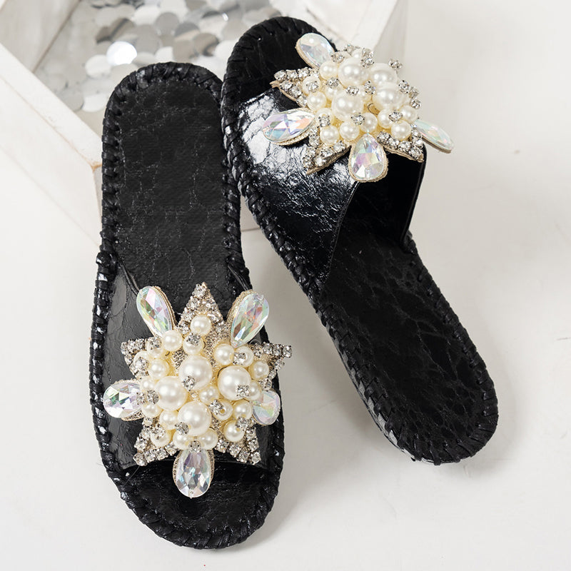 Women's Pearl & Rhinestone Embellished Slide Sandals