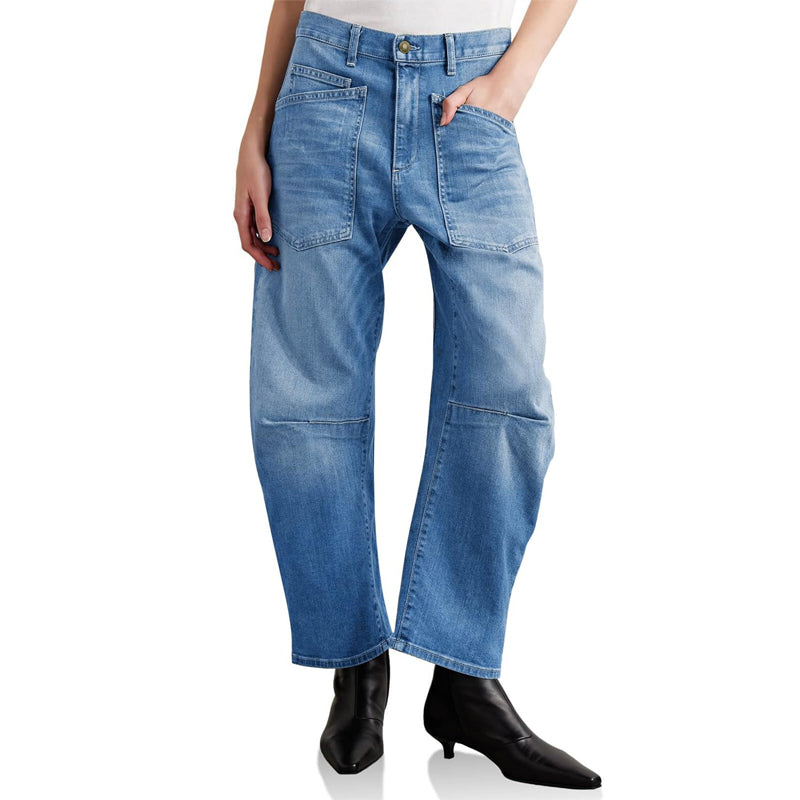 Casual Barrel Leg Jeans with Patch Pockets
