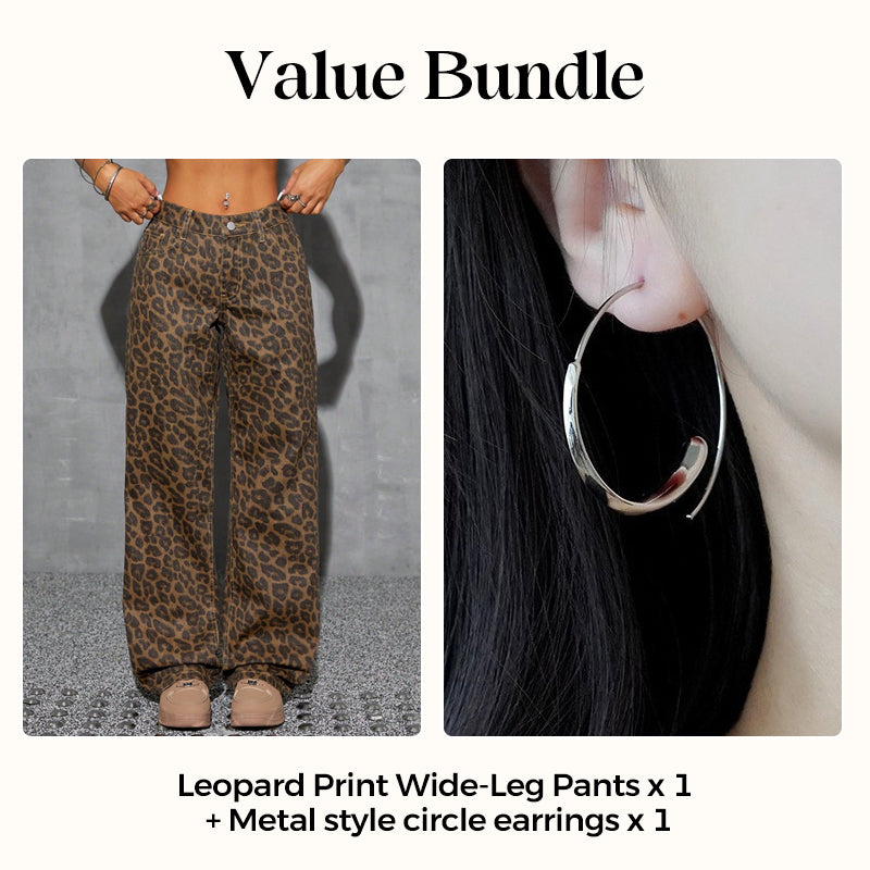 🔥 Hot sale 30% OFF🔥Women's Leopard Print High-Waist Wide-Leg Jeans