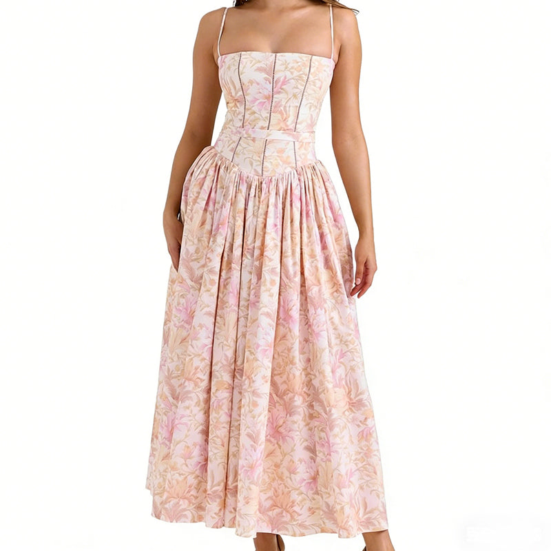 Elegant Floral Corset Maxi Dress