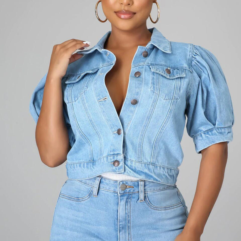 🧥 50% OFF NOW! ✨Women's Puff Short Sleeve Cropped Denim Jacket