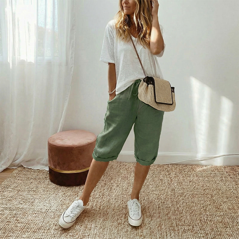 ๐ LIMITED-TIME 50% OFF! โจ Women's Cotton Linen Capris โ Loose, Cropped, Rolled Cuff, Pockets ๐ฟ
