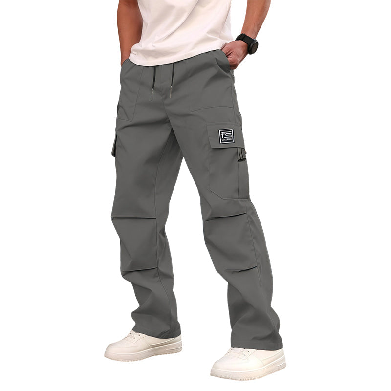 Multi-Pocket Straight-Leg Cargo Pants for Men