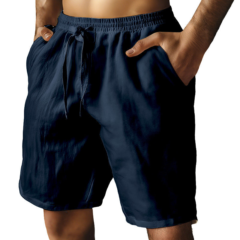 (S-3XL)🌿Men's Elastic Drawstring Solid Cotton Linen Shorts