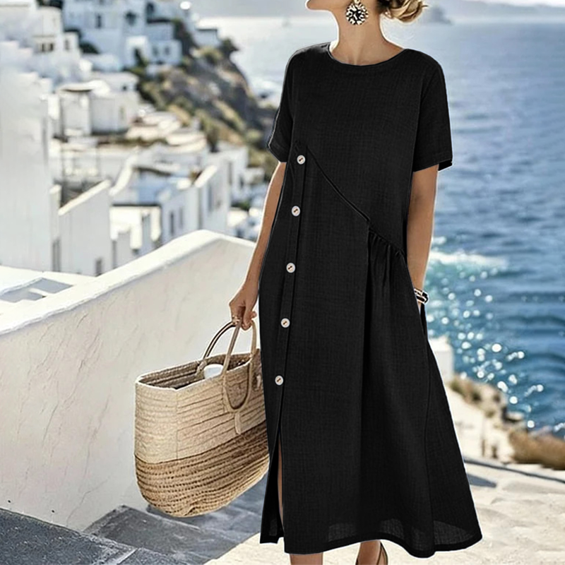 Women's Casual Midi Dress with Irregular Buttons