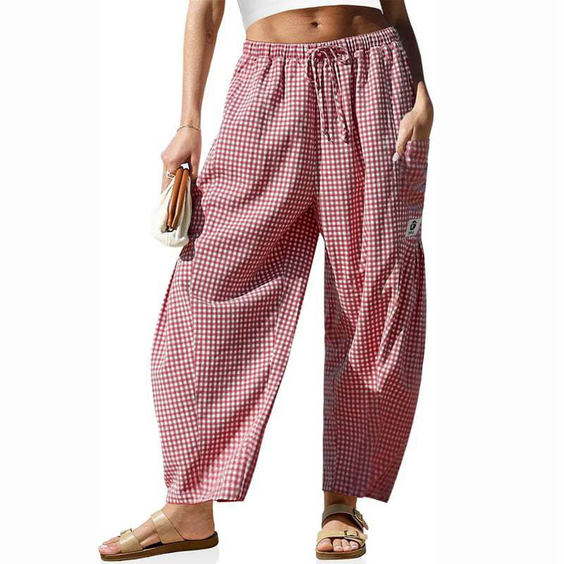 Summer Loose Fit Gingham Pants for Women