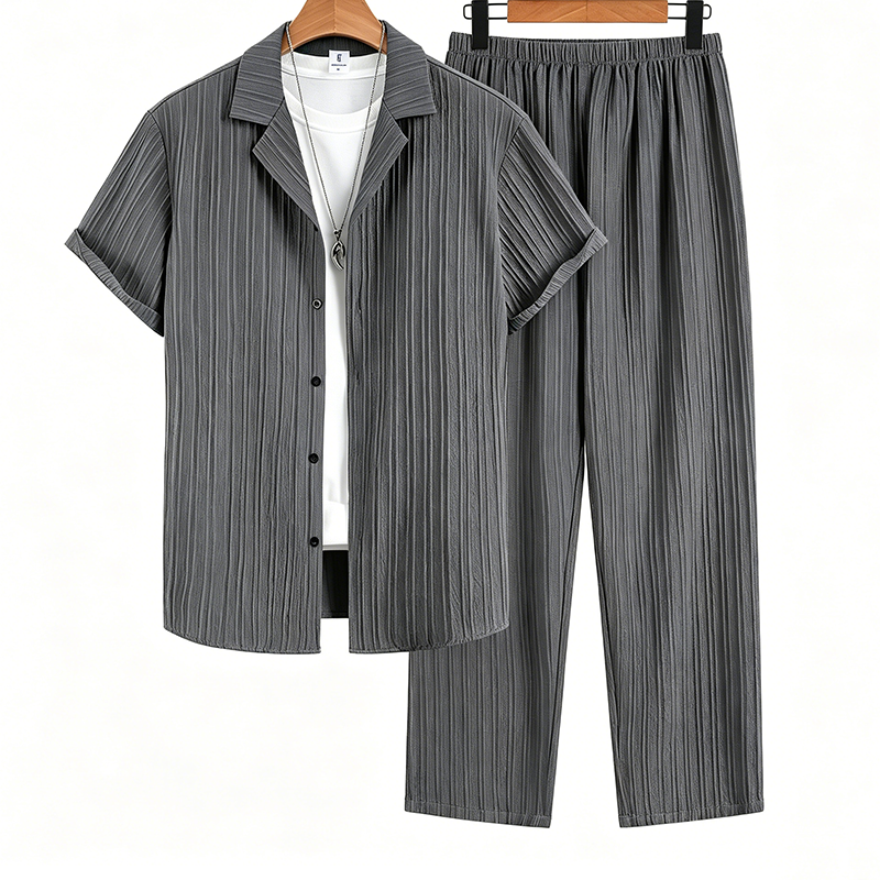 ๐ 50% OFF NOW! โ๏ธ Men's Ribbed Texture Shirt & Pants Set โ Soft stretch, breathable & perfect for lounging, travel or casual days ๐