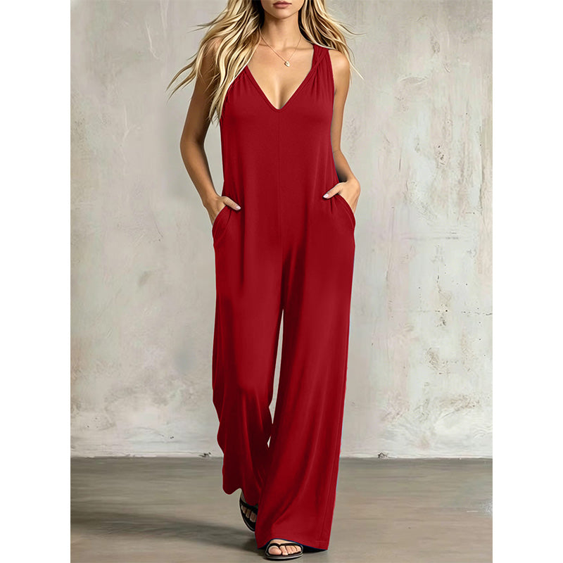 ๐ 50% OFF NOW! ๐ Women's Effortless Summer V-Neck Jumpsuit โ Flowy & lightweight โ Breathable fabric, perfect for beach or brunch โ easy one-and-done style ๐