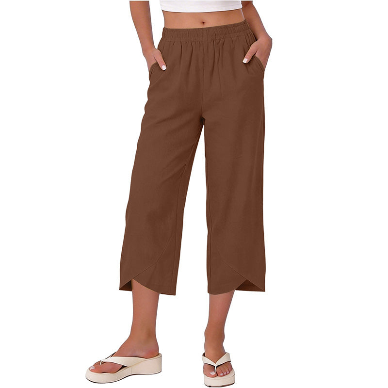 Women’s Casual Loose Fit Wide-Leg Crop Pants