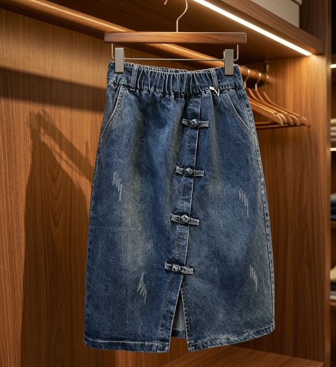 Women’s Slimming A-Line Denim Midi Skirt