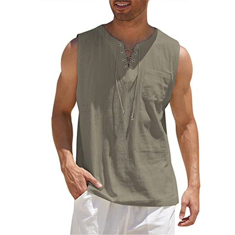 Men's Casual Sleeveless Lace-Up Tank Top
