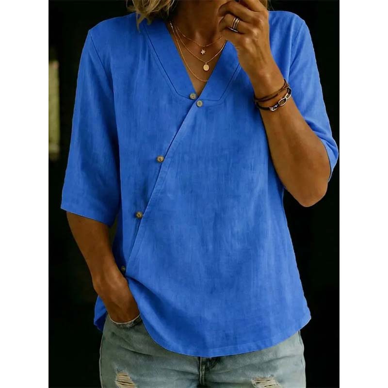 Women's Casual V-Neck Button Front Blouse