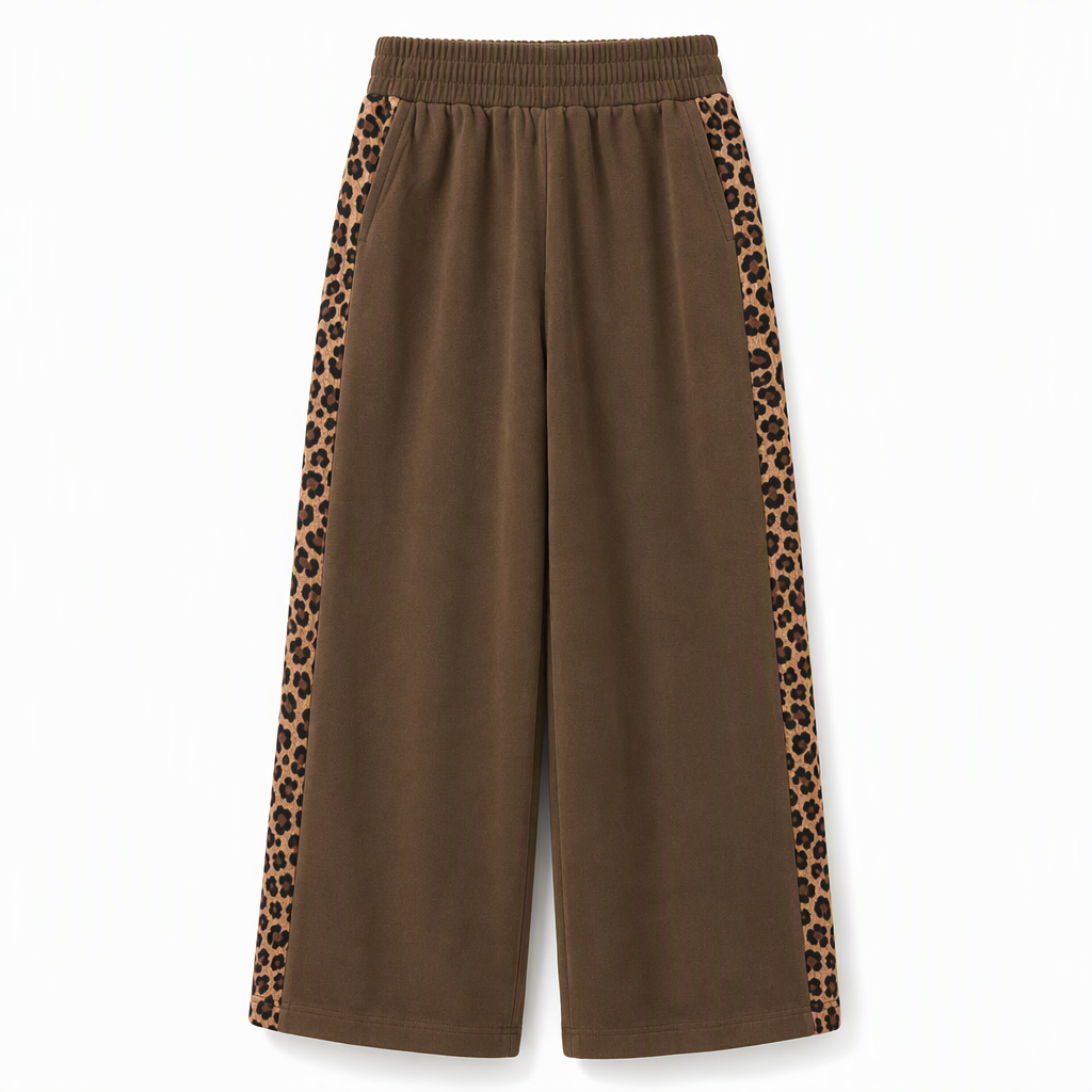 Women's Casual Sports Wide Leg Pants with Elastic Waist and Contrast Color