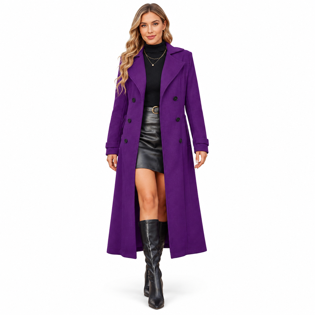 Women's Long Double Breasted Textured Coat Elegant Commuter Outerwear๐ฅ๐๐ง๐๐ ๐๐๐๐ฅ๐ฅ๐๐ฃ๐