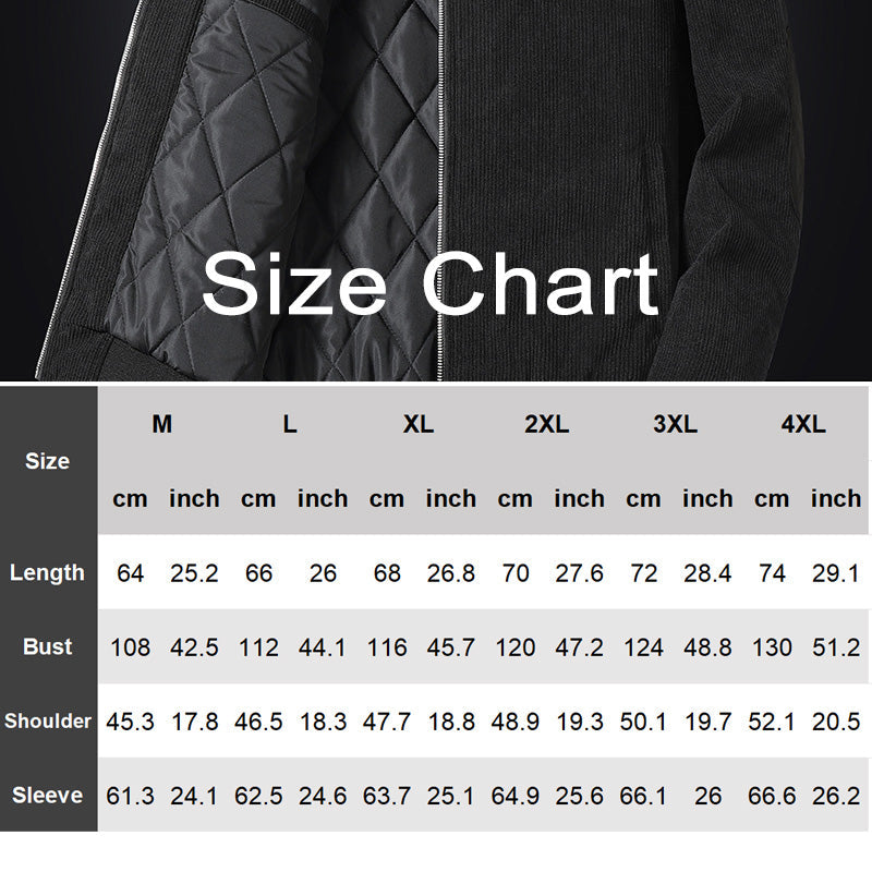 Outdoor Leisure Thickened Padded Corduroy Baseball Jacket-FREE SHIPPING