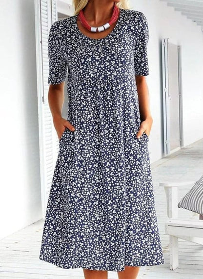 💫Hot Sale💛Casual Women Scoop Neck Floral Dress (8 Colors with Pockets)