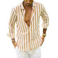 (50%OFF) The Best Gift For Husbands And Fathers-Men's Cotton Linen Striped Button Down Long Sleeve