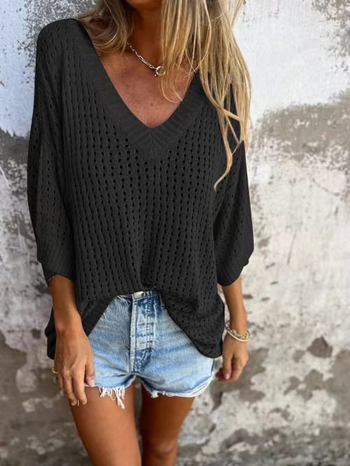 🔥Hot Sale 49% OFF🔥V-neck Hollow Knitted Top🍀