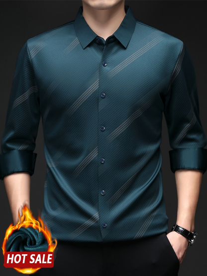 Men's Warm Striped Shirt with Comfort Fit