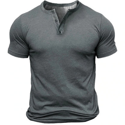 Men's T shirt Tee Henley Shirt Tee Solid Color Outdoor Daily Short Sleeve Button-Down