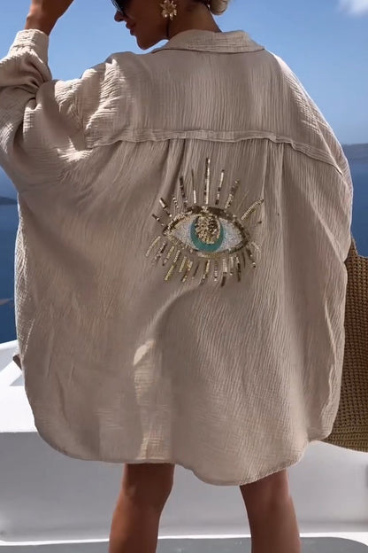 Evil Eye Casual Sequin Beaded Shirt🥰New product promotion-49% off