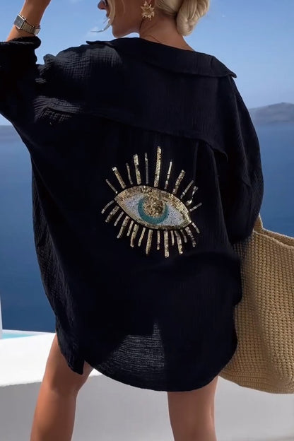 Evil Eye Casual Sequin Beaded Shirt🥰New product promotion-49% off