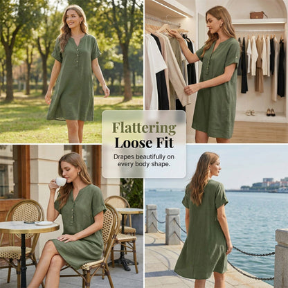 🏖️50% OFF!👗Women's V-Neck Tunic Dress – Relaxed Fit, Pockets & Breathable