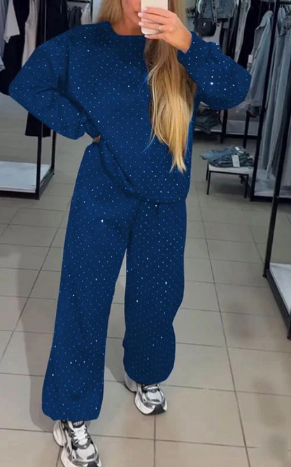 Women’s Round-neck Casual Sports Sweatshirt and Jogger Pants 2-piece Set