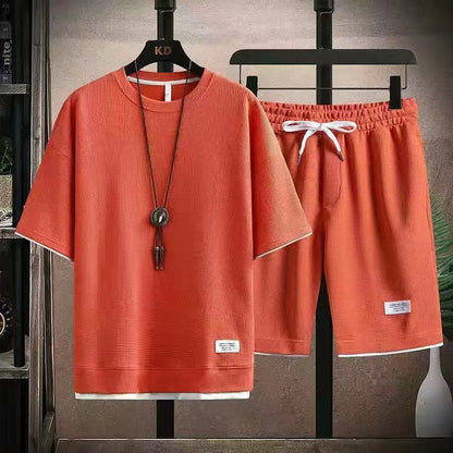 🌀 LIMITED-TIME 49% OFF! 🧺 Waffle Fabric Short Sleeve 2-Piece Set – Breathable, Loose Fit & Side Pockets 👕