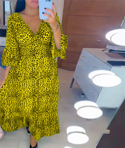 🔥LAST DAY SALE 50% OFF🔥Women's Cotton Wrap Dress with leopard pattern