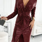 🎅Christmas Sale 60% OFF🎁Women V-neck Pleated Sequined Slit Elegant Temperament Evening Party Dress