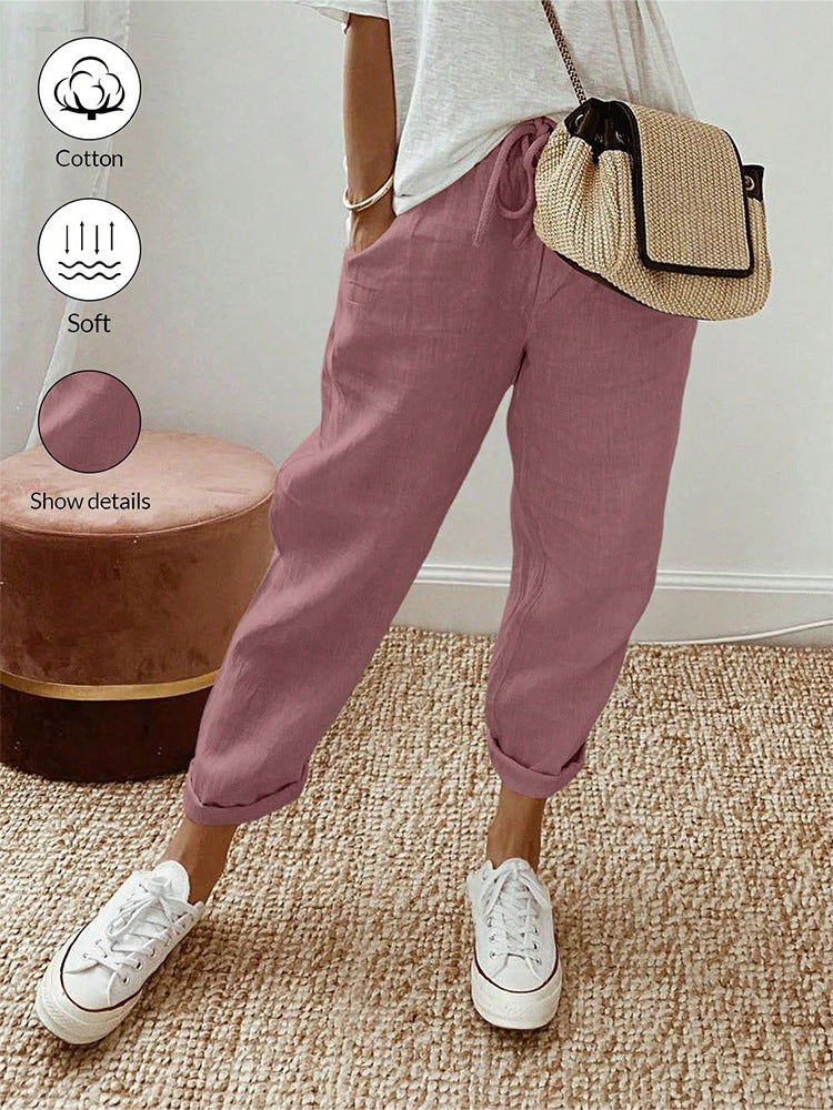 👖Casual Cotton and Linen Pants for Women – Breathable, High-Waisted & Ankle-Length Elegance🤍