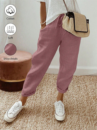 👖Casual Cotton and Linen Pants for Women – Breathable, High-Waisted & Ankle-Length Elegance🤍