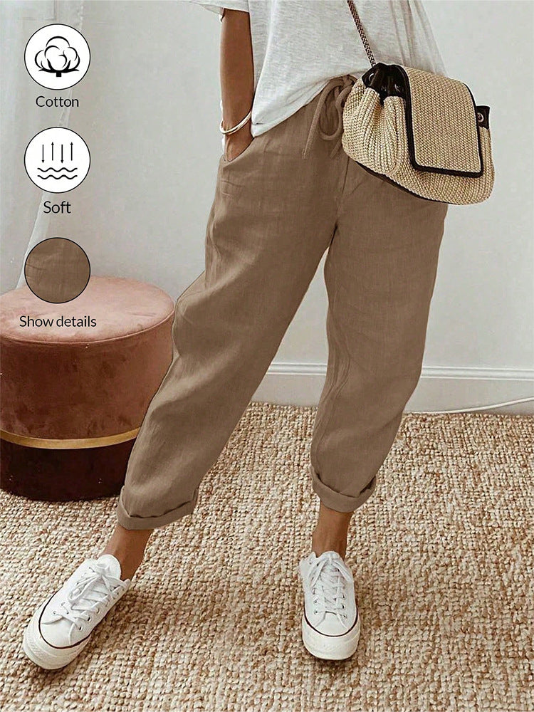 👖Casual Cotton and Linen Pants for Women – Breathable, High-Waisted & Ankle-Length Elegance🤍