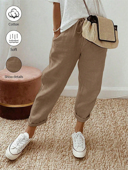 👖Casual Cotton and Linen Pants for Women – Breathable, High-Waisted & Ankle-Length Elegance🤍