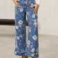 Women's Floral Print Wide-Leg Cropped Jeans
