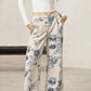 Women's Floral Print Wide-Leg Cropped Jeans