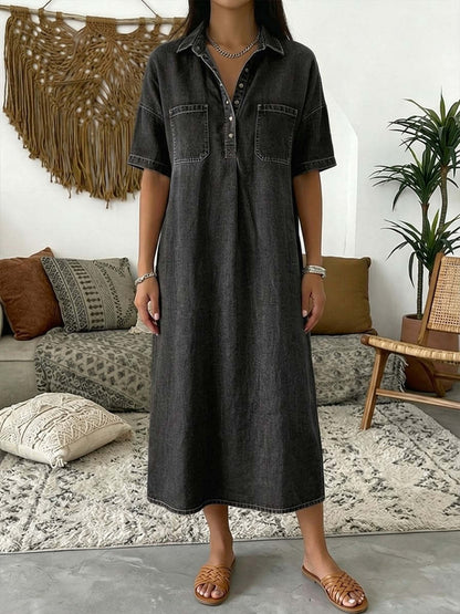 👗 60% OFF NOW! 👖 Casual Pocket Denim Midi Shirt Dress – Soft denim & relaxed fit – Functional pockets, perfect for everyday casual – comfortable and versatile ✨🌸